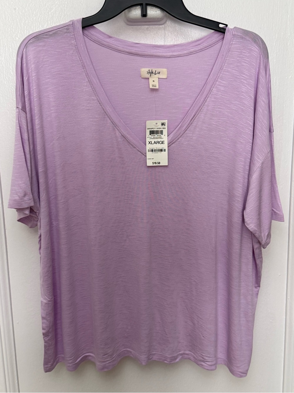 Style & Co. Lavender V-Neck Women’s Short Sleeve Boxy Top Size XL New